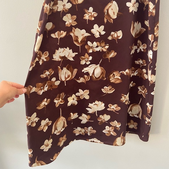 Vintage Rich Brown Floral Cream Fall Maxi Column Skirt - Picture 3 of 4